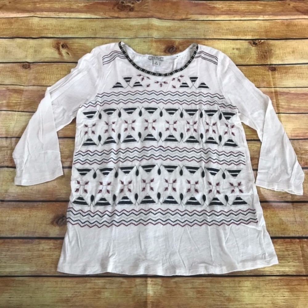 Lucky Brand Farrah Embroidered Top Size Medium